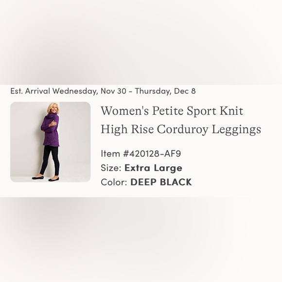 Lands’End Woman’s Petite Sport Knit high rise Corduroy Legging - Picture 6 of 6